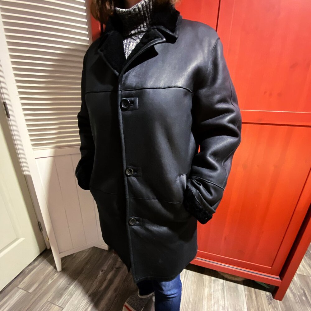 Lamb leather/shearlings (skin) coat in black